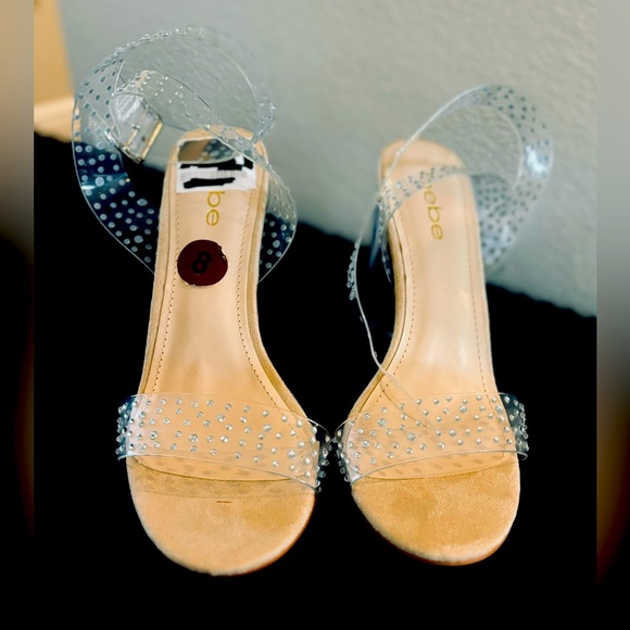 Bebe Clear and Nude Cross Strapped Heels - Picture 2 of 5